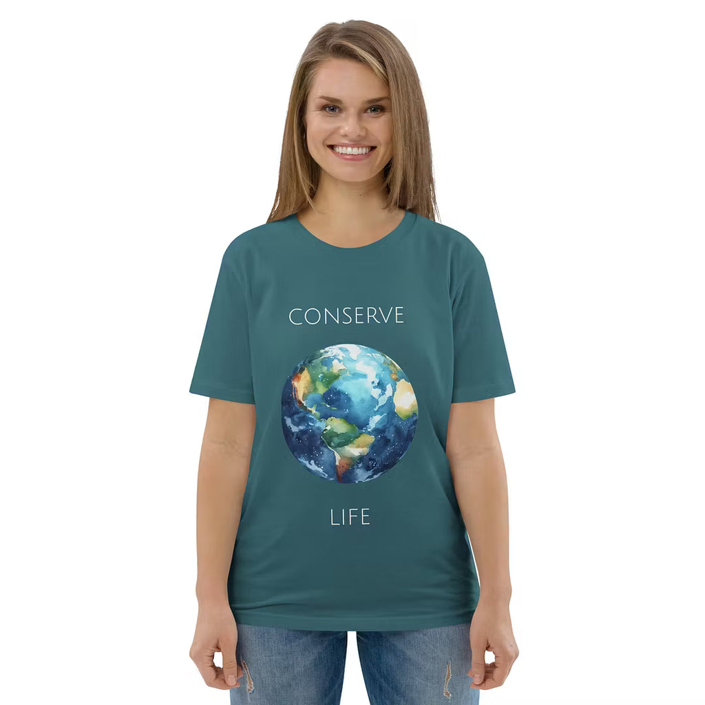 TWFF Conserve Life  'Planet Earth' Organic Cotton T-shirt in Dark Teal