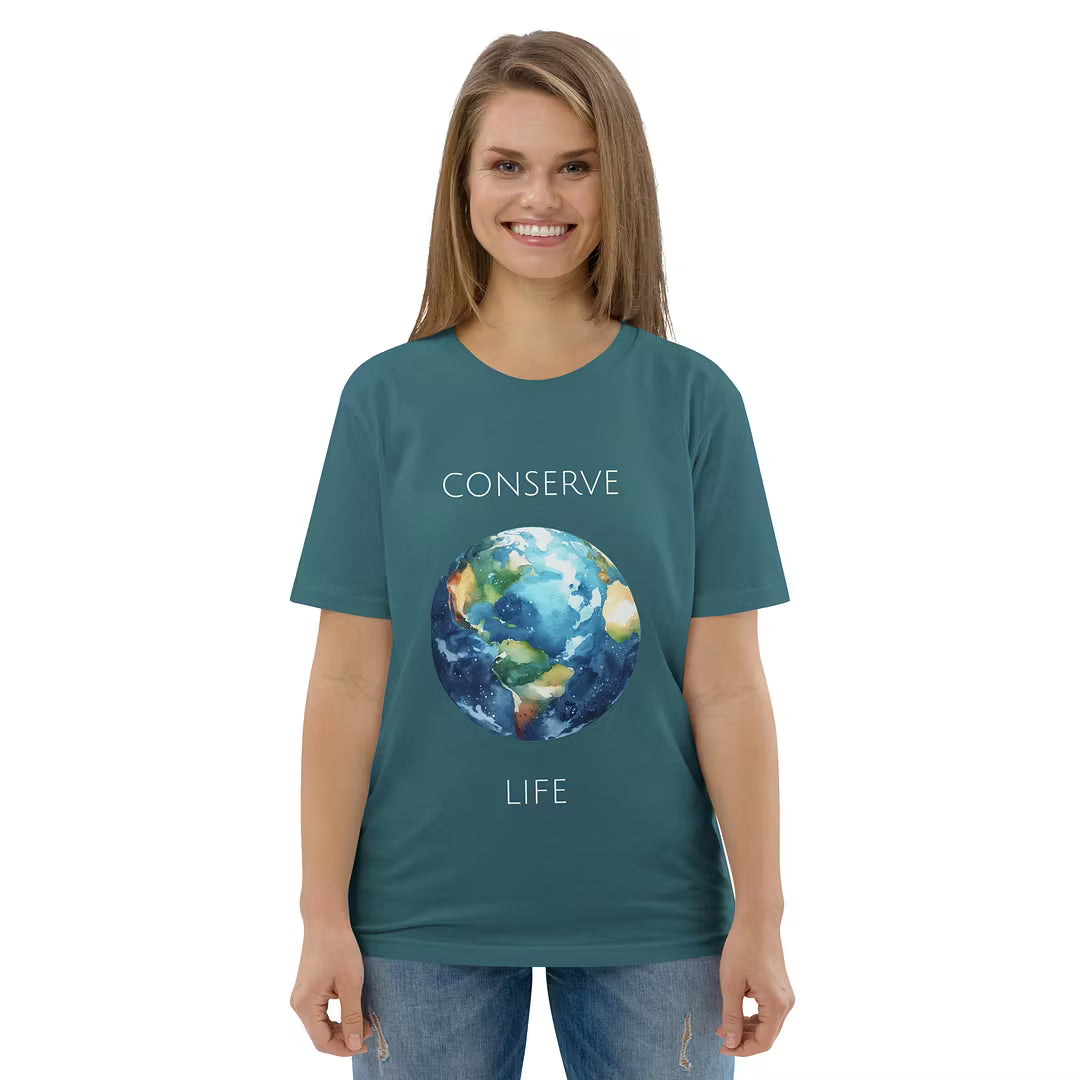 TWFF Conserve Life  'Planet Earth' Organic Cotton T-shirt in Dark Teal